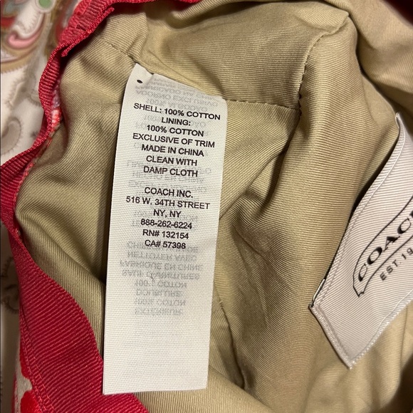 COACH Full Brim Beach Cotton Canvas Hat Sun Pink and Cream - Picture 7 of 8